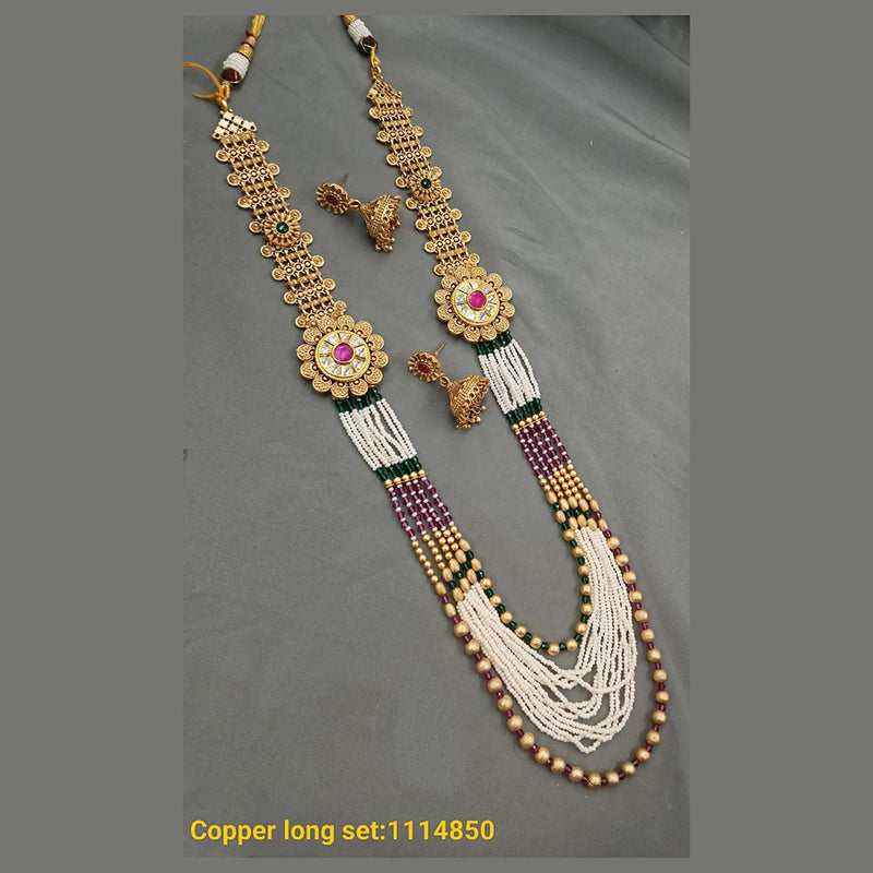 Padmawati Bangles Copper Gold Plated Pota & Beads Long Necklace Set