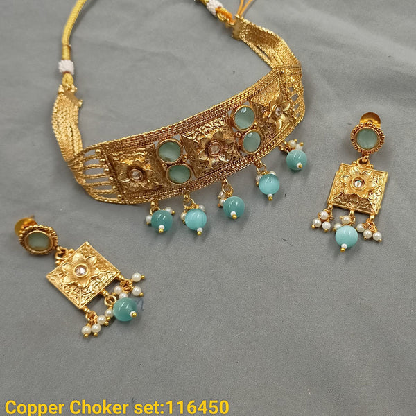 Padmawati Bangles Copper Gold Plated Crystal Stone & Beads Choker Necklace Set