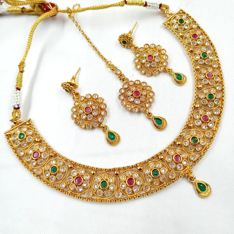 Padmawati Bangles Copper Gold Crystal Stone Necklace Set
