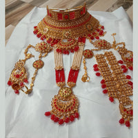 Neetu Art Gold Plated Red Stone And Kundan Bridal Jewellery Set for Women