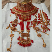 Neetu Art Gold Plated Red Stone And Kundan Bridal Jewellery Set for Women