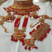 Neetu Art Gold Plated Red Stone And Kundan Bridal Jewellery Set for Women