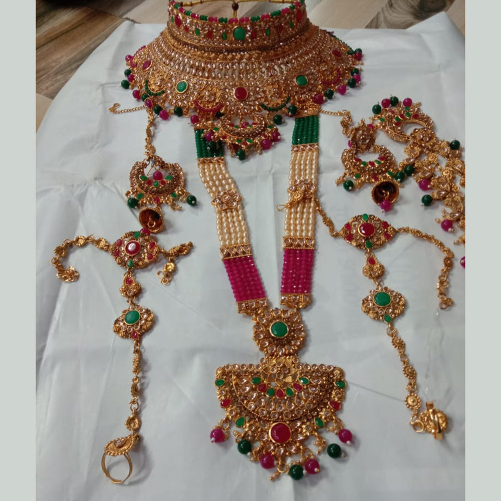 Neetu Art Gold Plated Pink Stone And Kundan Bridal Jewellery Set for Women