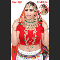 Neetu Art Gold Plated Green Stone And Kundan Bridal Jewellery Set for Women