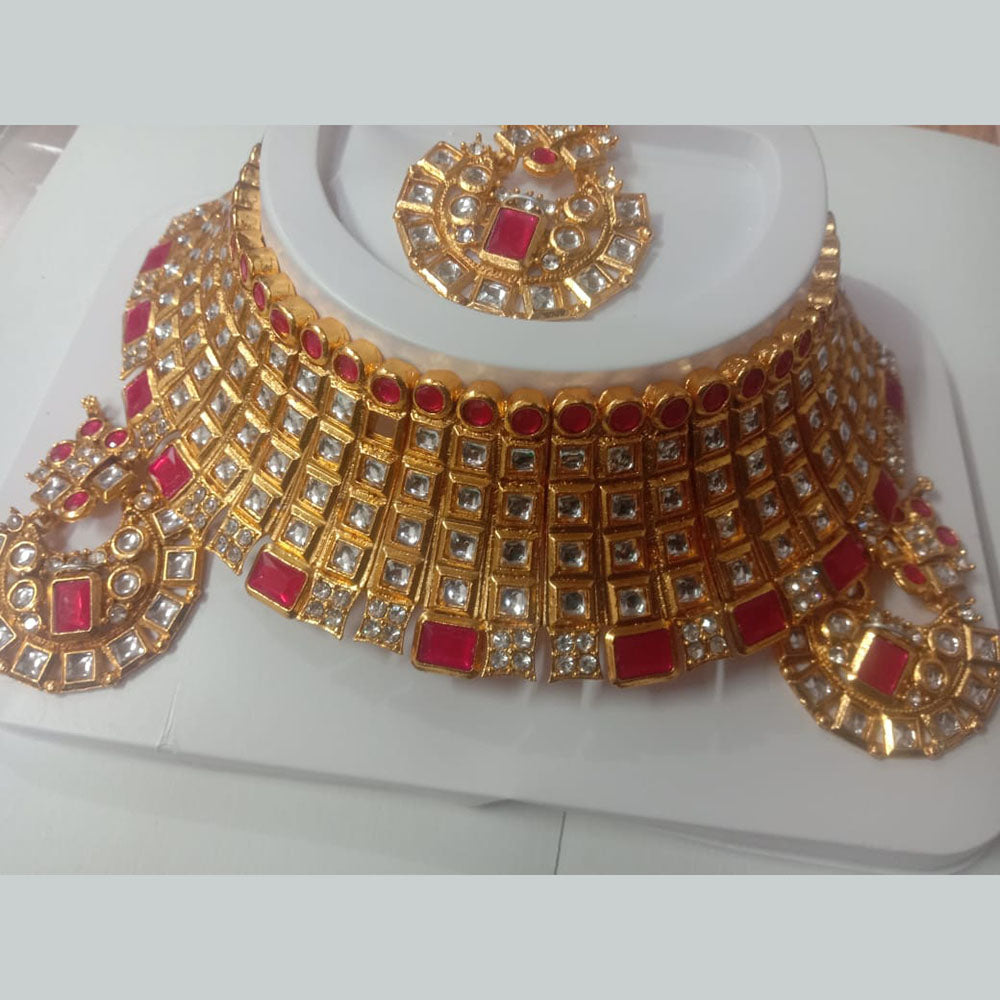 Neetu Art Gold Plated Kundan Stone Choker Necklace Set With Maangtikka