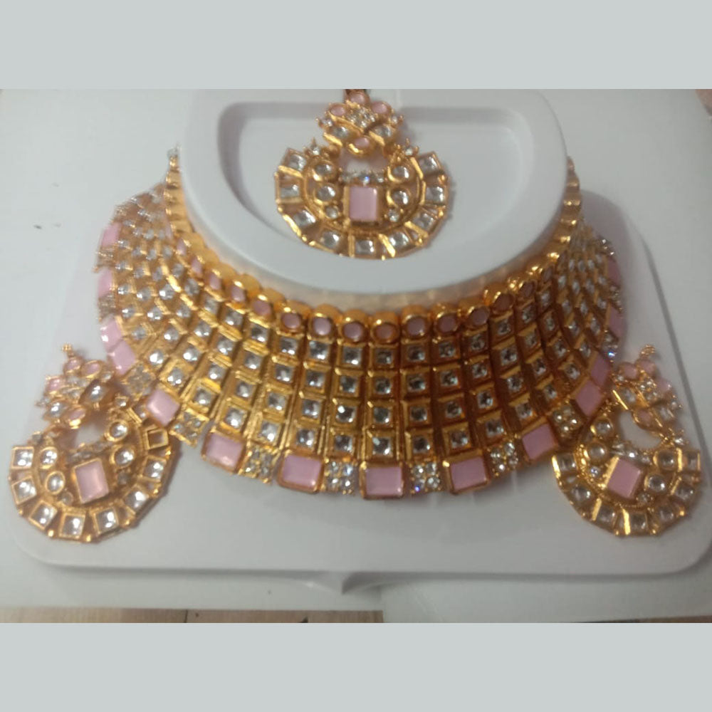 Neetu Art Gold Plated Kundan Stone Choker Necklace Set With Maangtikka