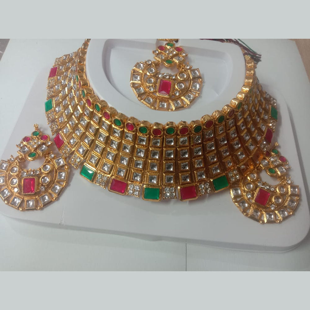 Neetu Art Gold Plated Kundan Stone Choker Necklace Set With Maangtikka