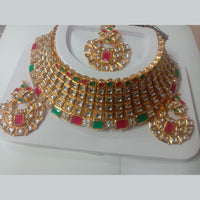 Neetu Art Gold Plated Kundan Stone Choker Necklace Set With Maangtikka