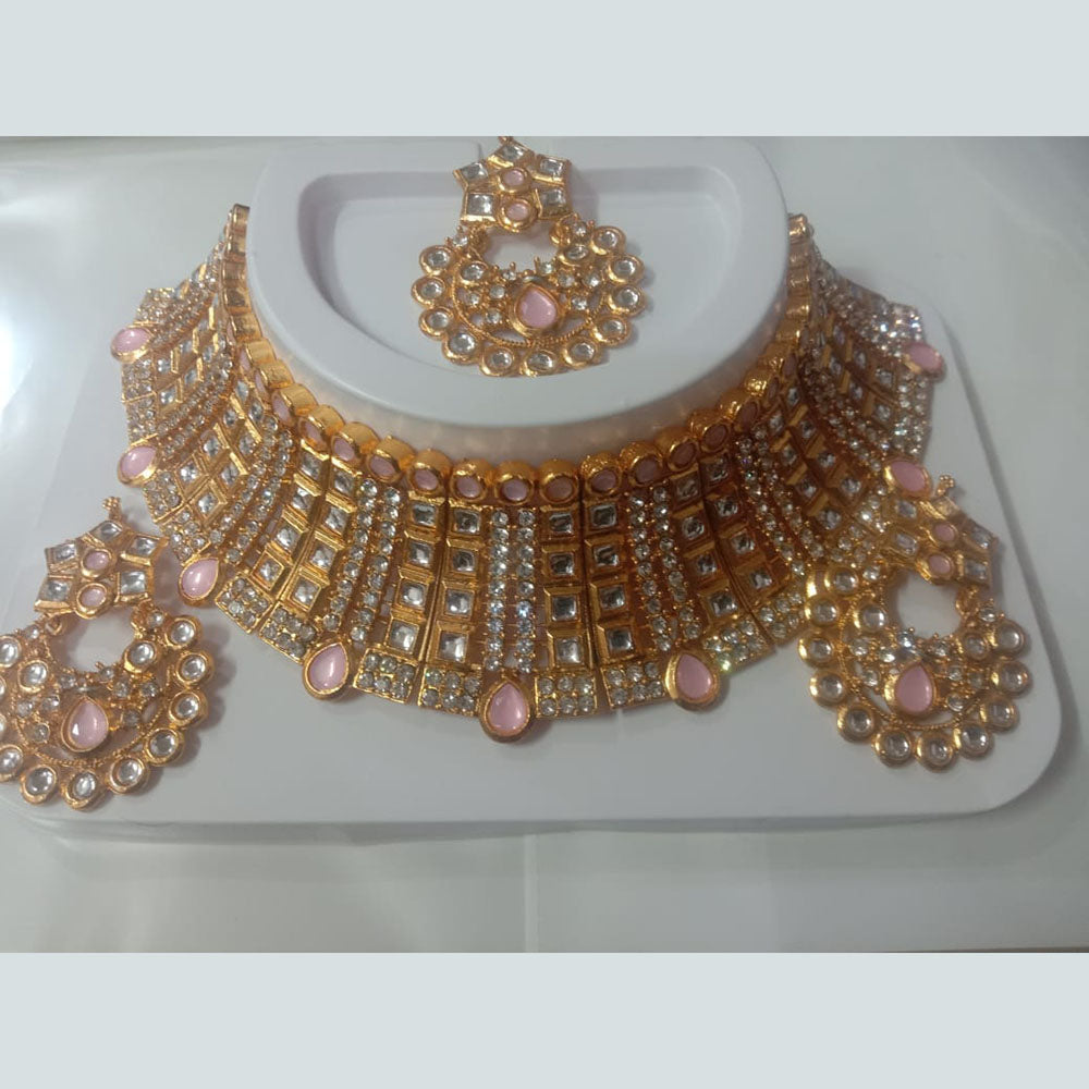 Neetu Art Gold Plated Kundan Stone Choker Necklace Set With Maangtikka