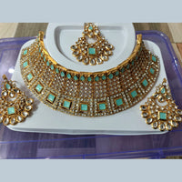 Neetu Art Gold Plated Kundan Stone Choker Necklace Set With Maangtikka