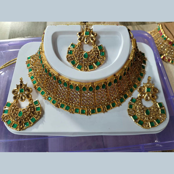 Neetu Art Gold Plated Kundan Stone Choker Necklace Set With Maangtikka