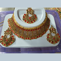 Neetu Art Gold Plated Kundan Stone Choker Necklace Set With Maangtikka