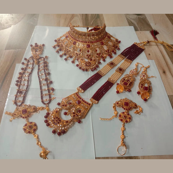 Neetu Art Gold Plated Red Stone And Kundan Bridal Jewellery Set for Women