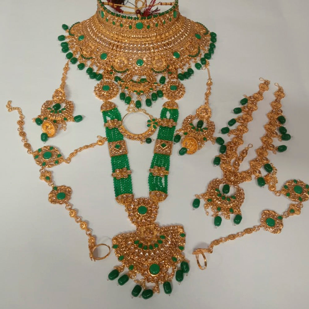 Neetu Art Gold Plated Red Stone And Kundan Bridal Jewellery Set for Women