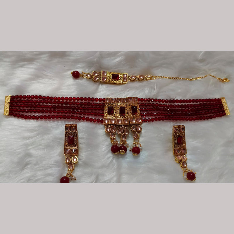 Neetu Art Gold Plated Crystal Stone Choker Necklace Set With Maangtikka