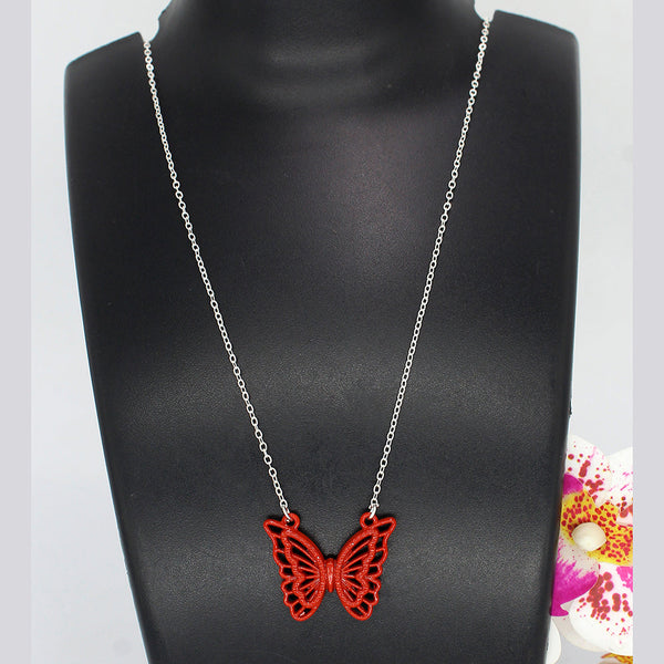 Mahavir Silver Plated Butterfly Pendant Chain