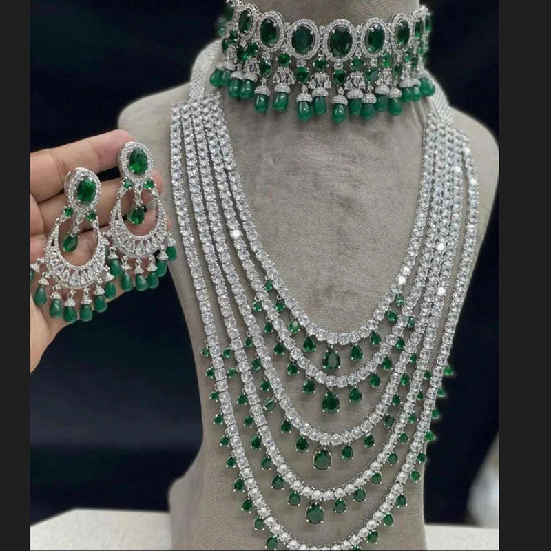 Manisha Jewellery Silver Plated American Diamond Double Necklace Set