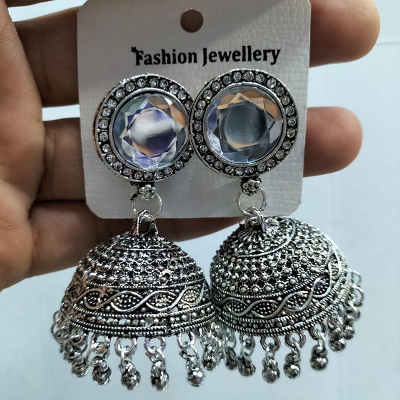 Manisha Jewellery Oxidized Plated Crystal Stone Jhumki Earrings