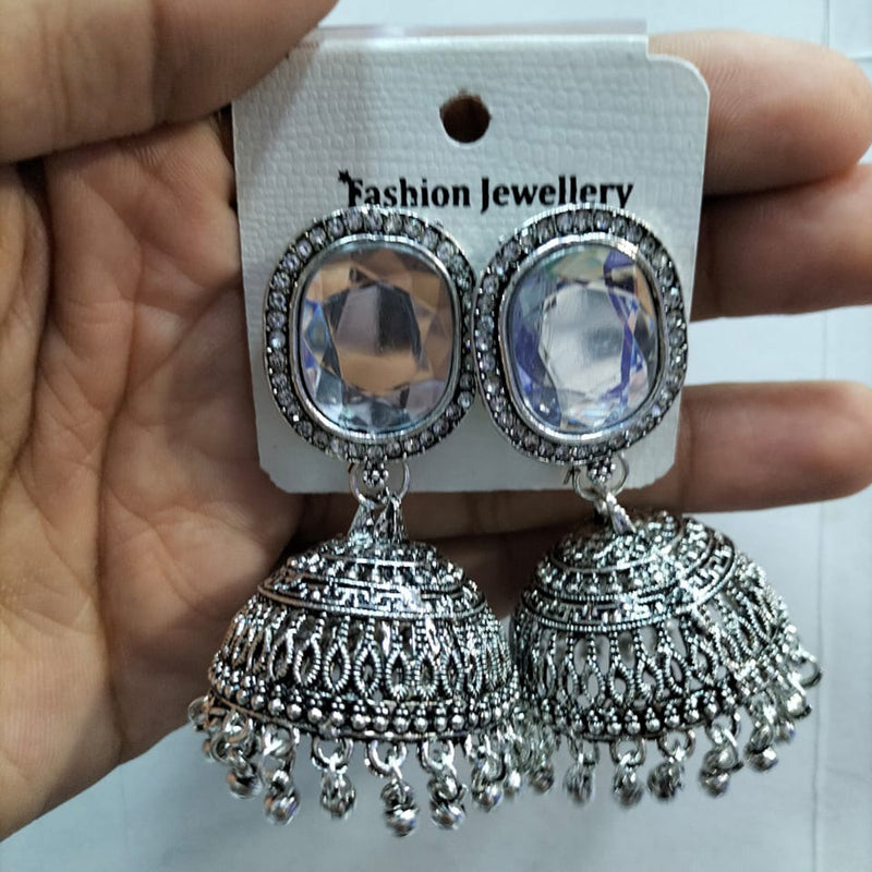Manisha Jewellery Oxidized Plated Crystal Stone Jhumki Earrings
