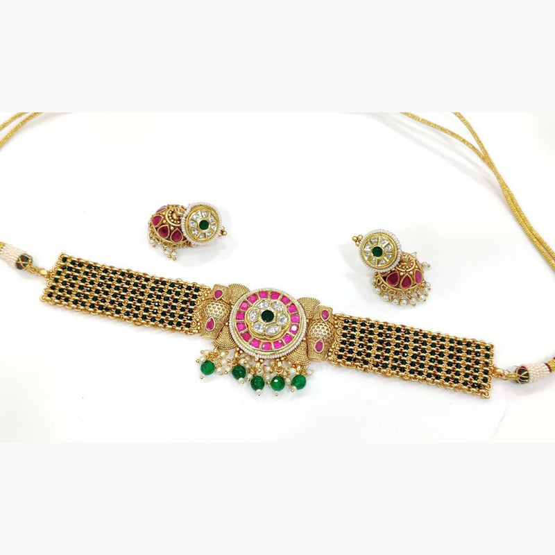 Manisha Jewellery Gold Plated Kundan Stone  & Beads Necklace Set