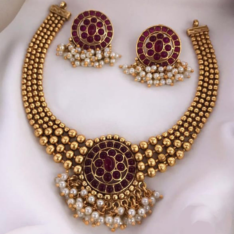 Manisha Jewellery Gold Plated Kundan Pota Stone Necklace Set