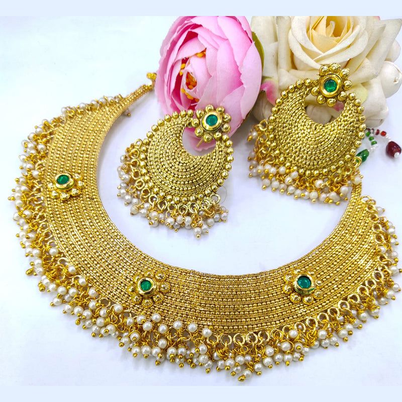 Manisha Jewellery Pota Stone Gold Plated Choker Necklace Set