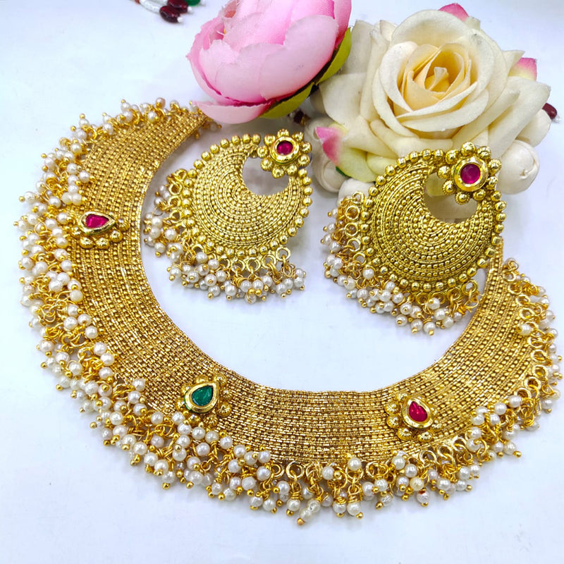 Manisha Jewellery Pota Stone Gold Plated Choker Necklace Set