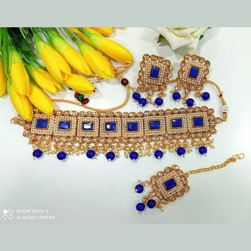 Manisha Jewellery Kundan Stone And Beads Gold Plated Choker Necklace Set