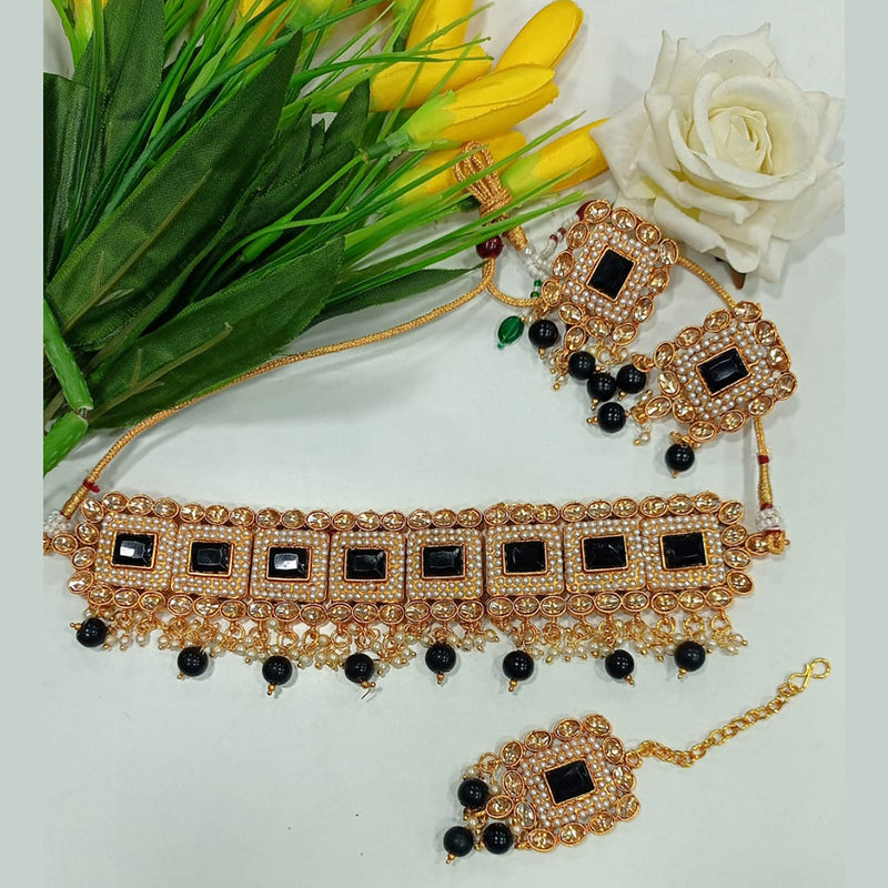 Manisha Jewellery Kundan Stone And Beads Gold Plated Choker Necklace Set