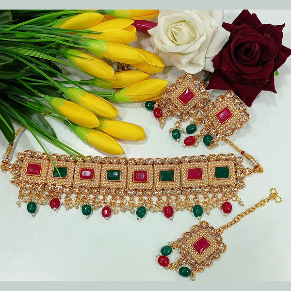Manisha Jewellery Kundan Stone And Beads Gold Plated Choker Necklace Set