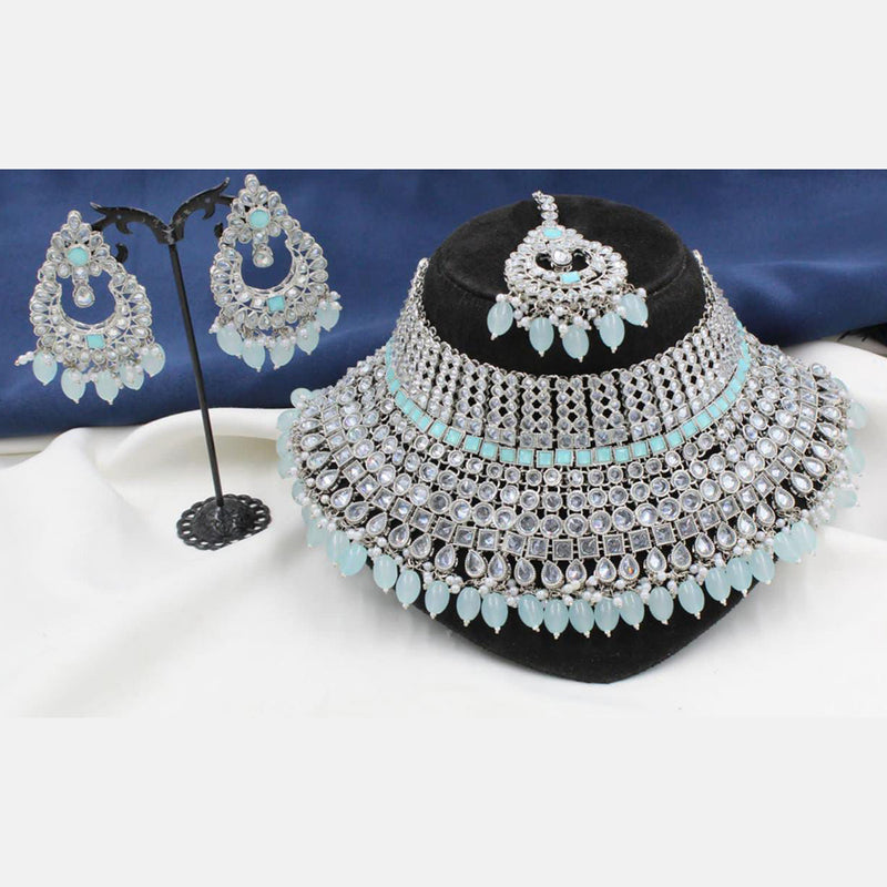 ZAVERI PEARLS Turquoise Blue & Pink Beads Ethnic Kundan Choker Necklace  Earring Maangtikka & Ring Set For Women-ZPFK14392 : Amazon.in: Jewellery