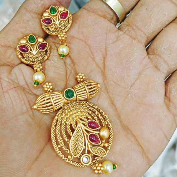 Manisha Jewellery Gold Plated Pota Stone Pendant Set