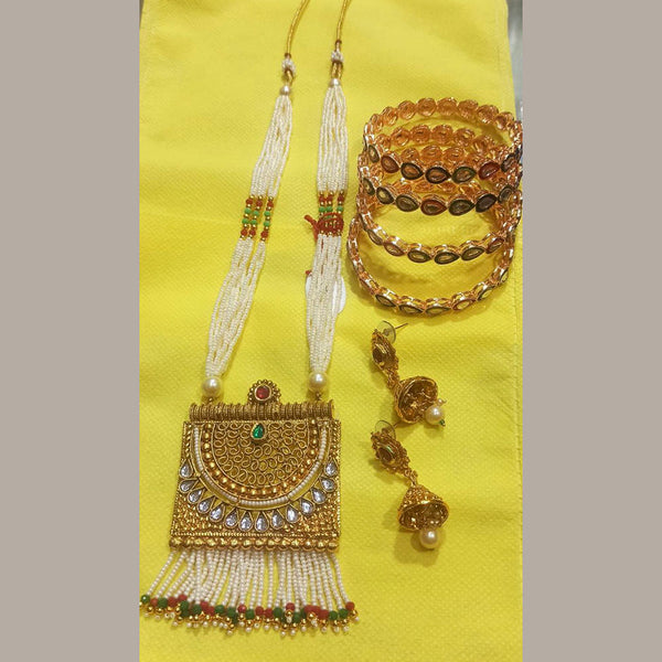 Manisha Jewellery Gold Plated Kundan Stone Pearl Necklace Set With Bangle