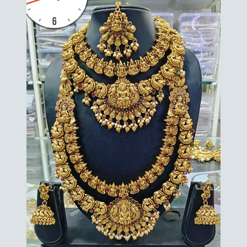 Buy THE OPAL FACTORY Gold-Plated Traditional Lakshmi Temple Jewellery  Bridal Set with Ruby Stone Long Necklace Double Necklace with Earrings for  Women at Amazon.in
