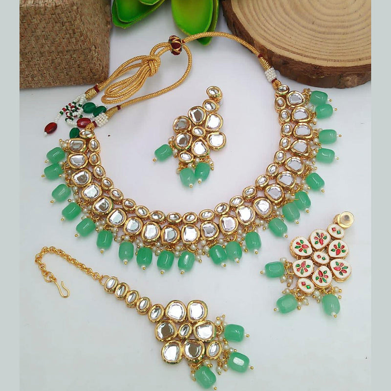 Manisha Jewellery Kundan Stone & Beads Gold Plated Necklace Set