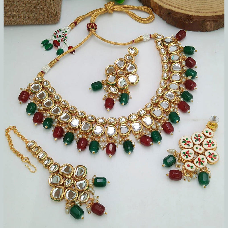 Manisha Jewellery Kundan Stone & Beads Gold Plated Necklace Set