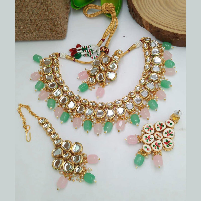 Manisha Jewellery Kundan Stone & Beads Gold Plated Necklace Set