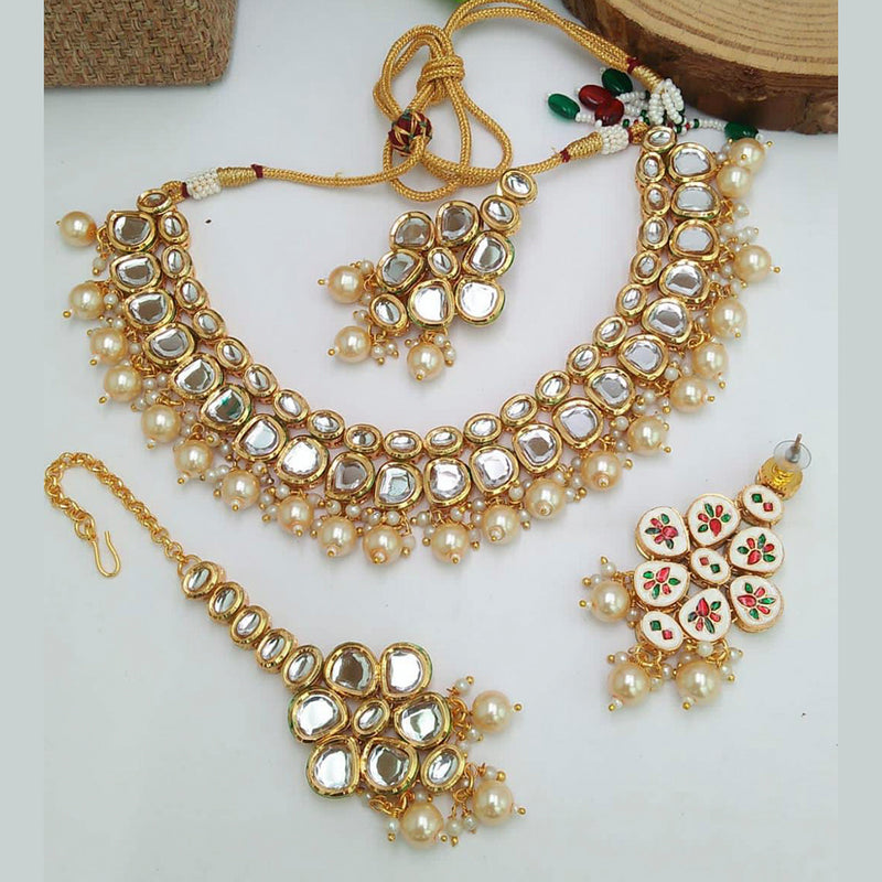 Manisha Jewellery Kundan Stone & Beads Gold Plated Necklace Set