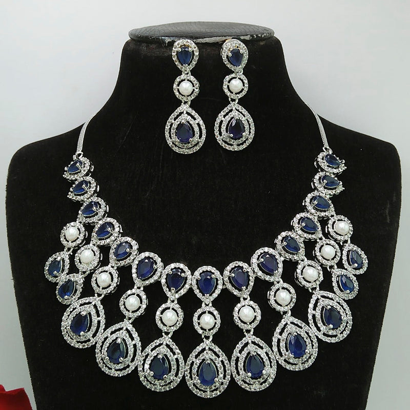 Manisha Jewellery AD Stone Silver Plated Necklace Set