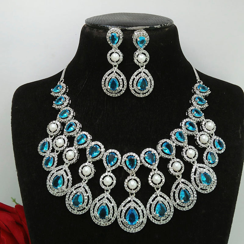 Manisha Jewellery AD Stone Silver Plated Necklace Set