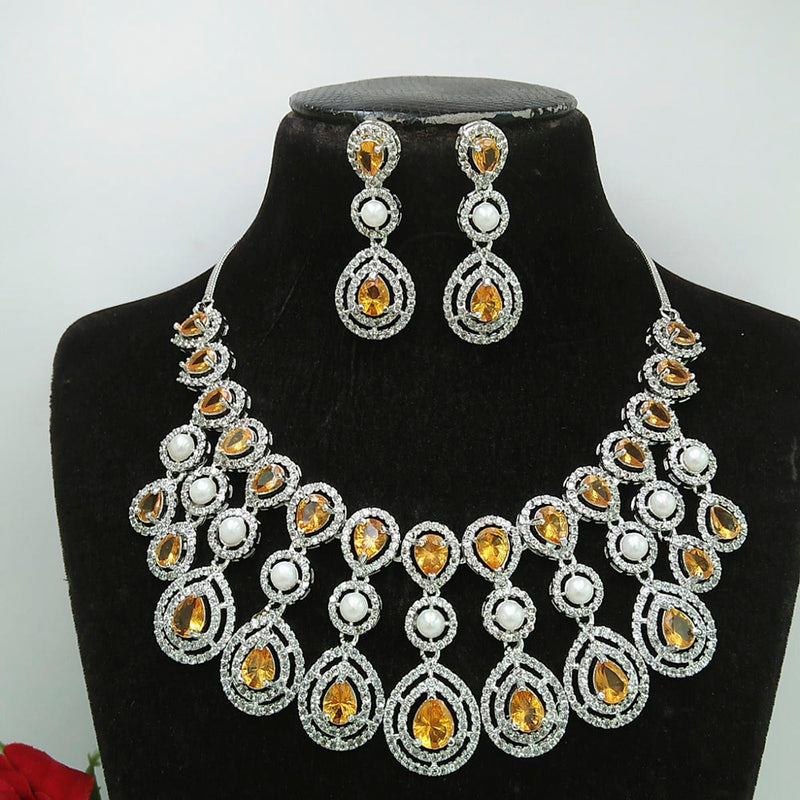 Manisha Jewellery AD Stone Silver Plated Necklace Set