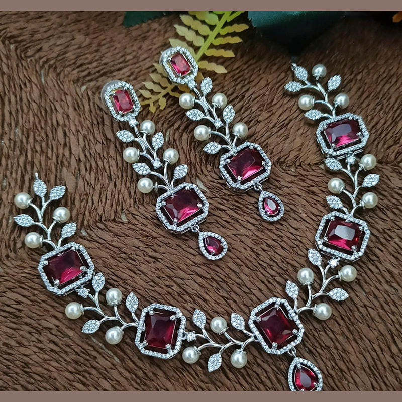 Manisha Jewellery AD Stone Silver Plated Necklace Set