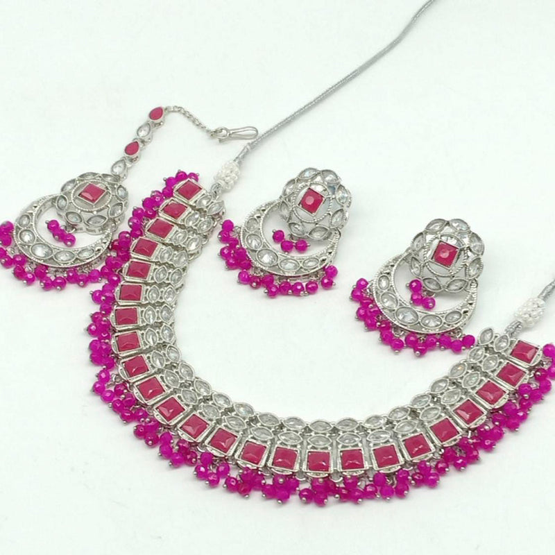 Manisha Jewellery Kundan Stone Silver Plated Necklace Set