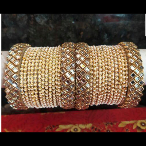 Manisha Gold Plated Kundan Stone & Pearl Bangles Set