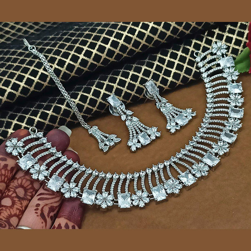 Manisha Jewellery Silver Plated AD Stone Necklace Set