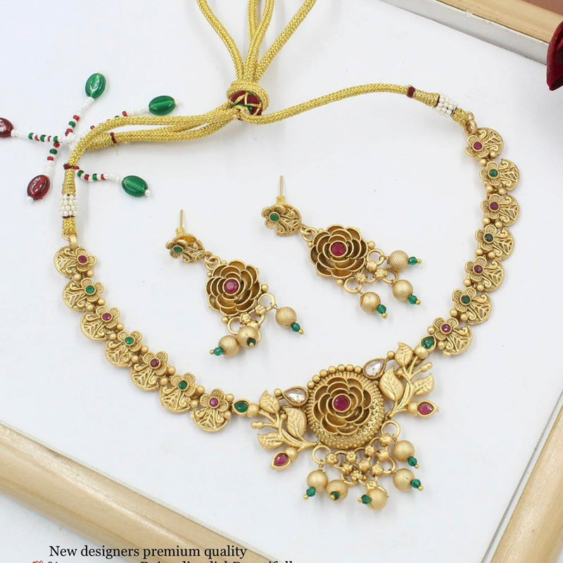 Manisha Jewellery Pota Stone Gold Plated  Necklace Set