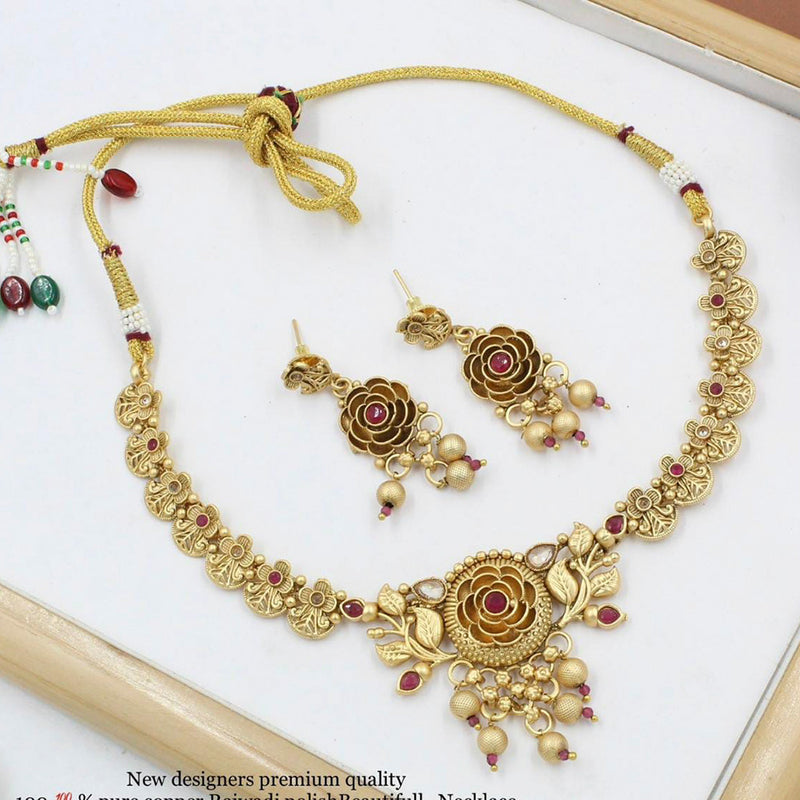 Manisha Jewellery Pota Stone Gold Plated  Necklace Set