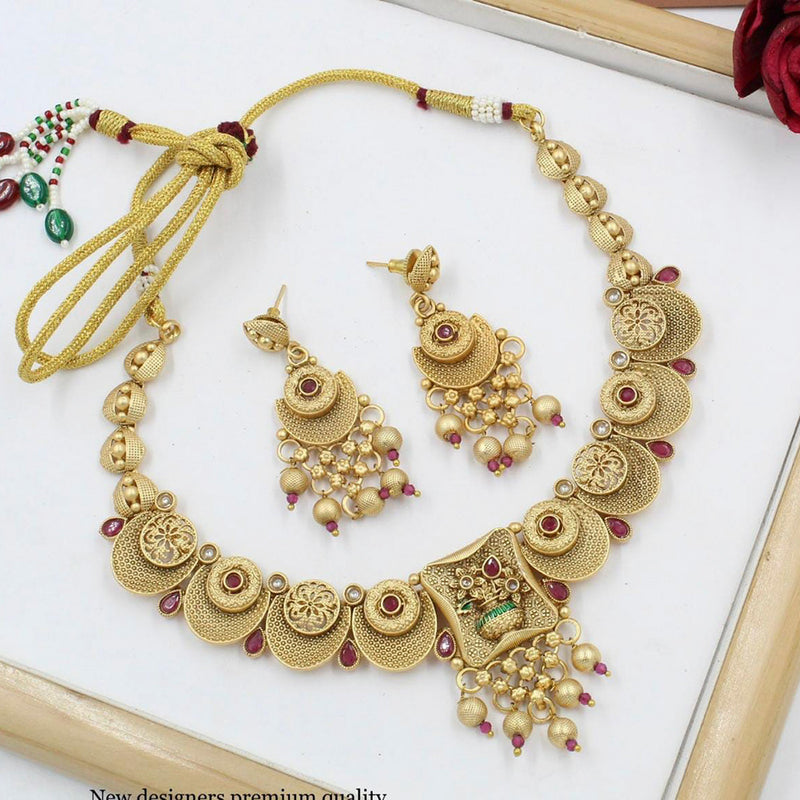 Manisha Jewellery Pota Stone Gold Plated  Necklace Set