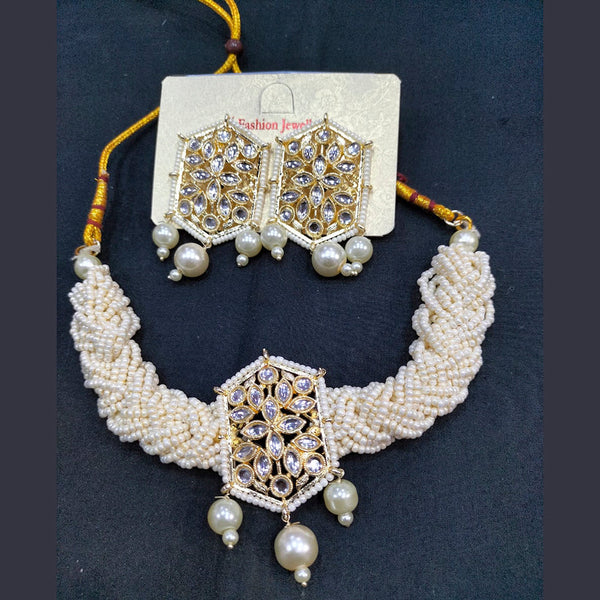 Manisha Jewellery Gold Plated Kundan Stone & Pearl Choker Nacklace Set