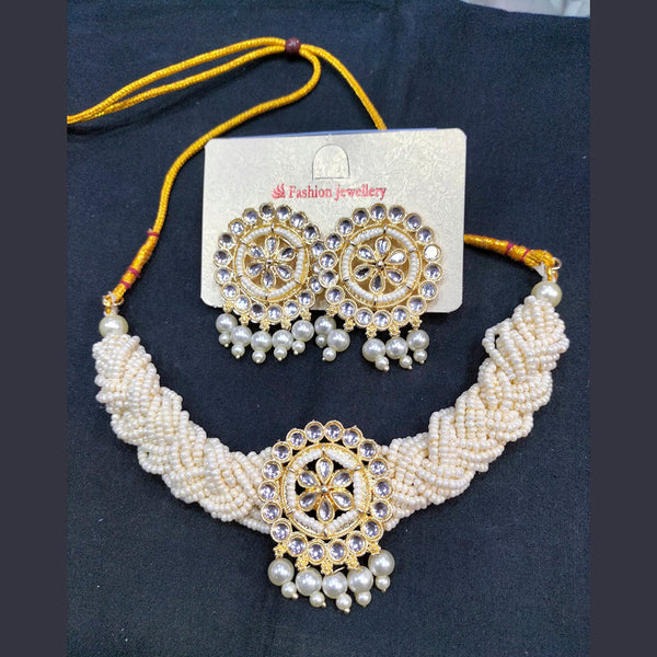 Manisha Jewellery Gold Plated Kundan Stone & Pearl Choker Nacklace Set
